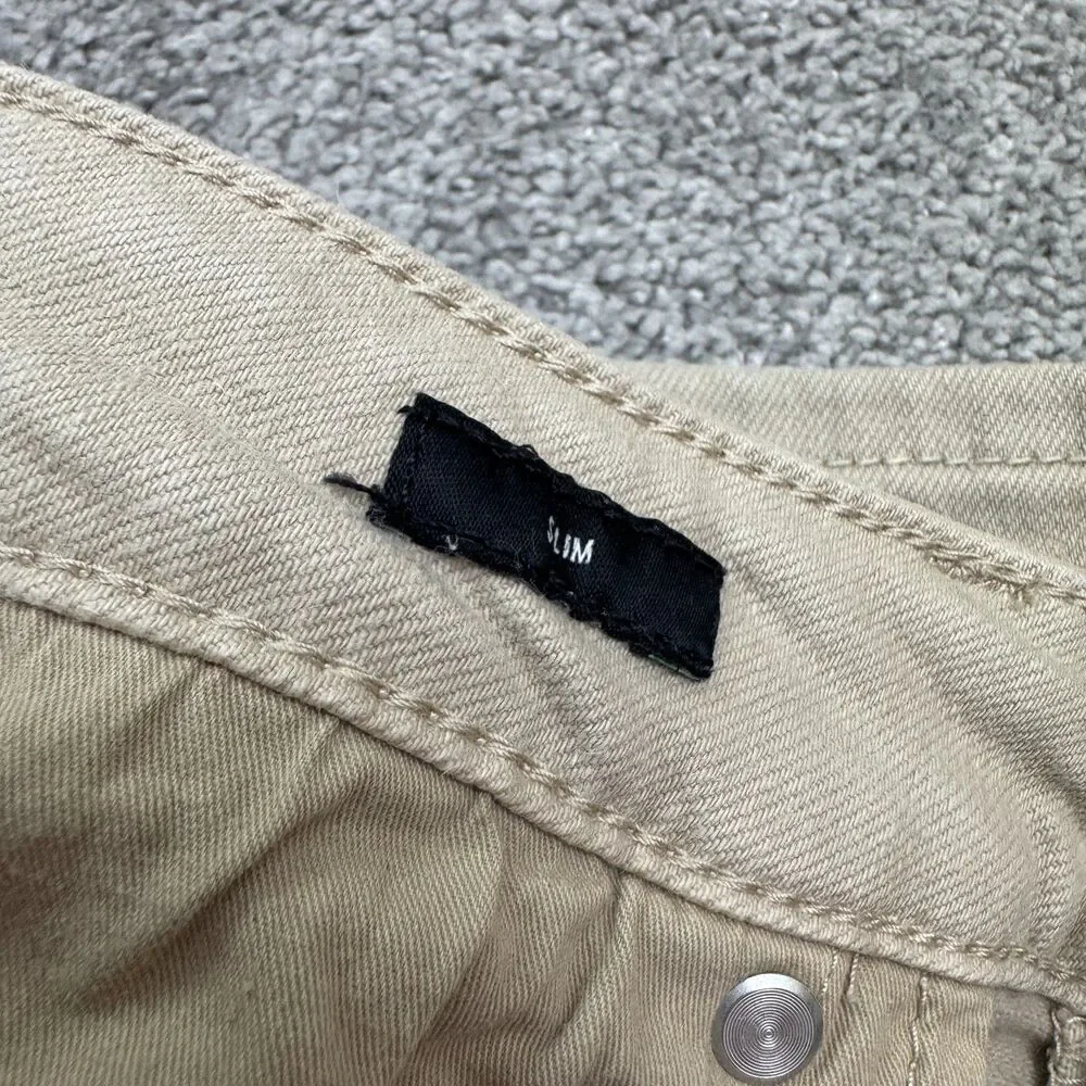 Bonobos Slim Fit Denim Jeans Mens 34x32 Khaki Beige Straight Leg Stretch Cotton